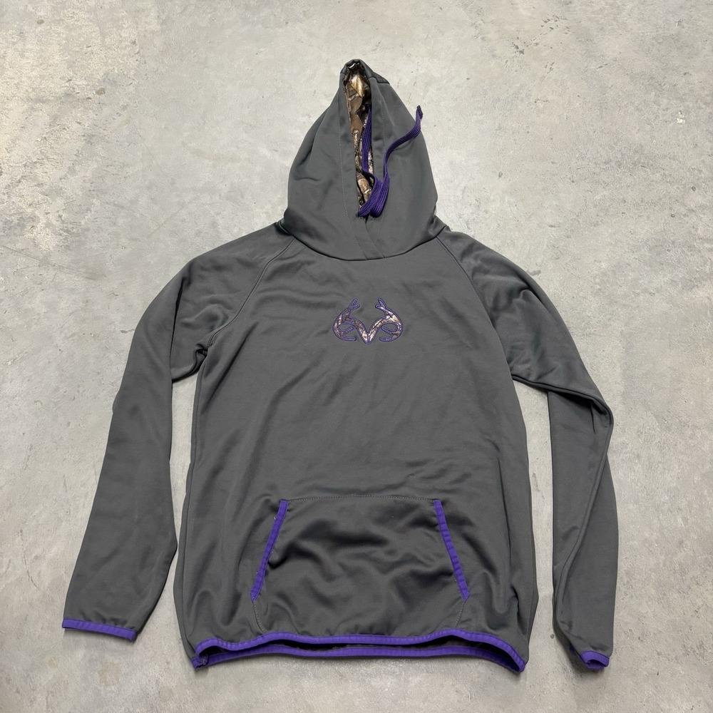 Realtree By Mountainaire Women's Small Hoodie Gray Purple Pullover Camo Hunting